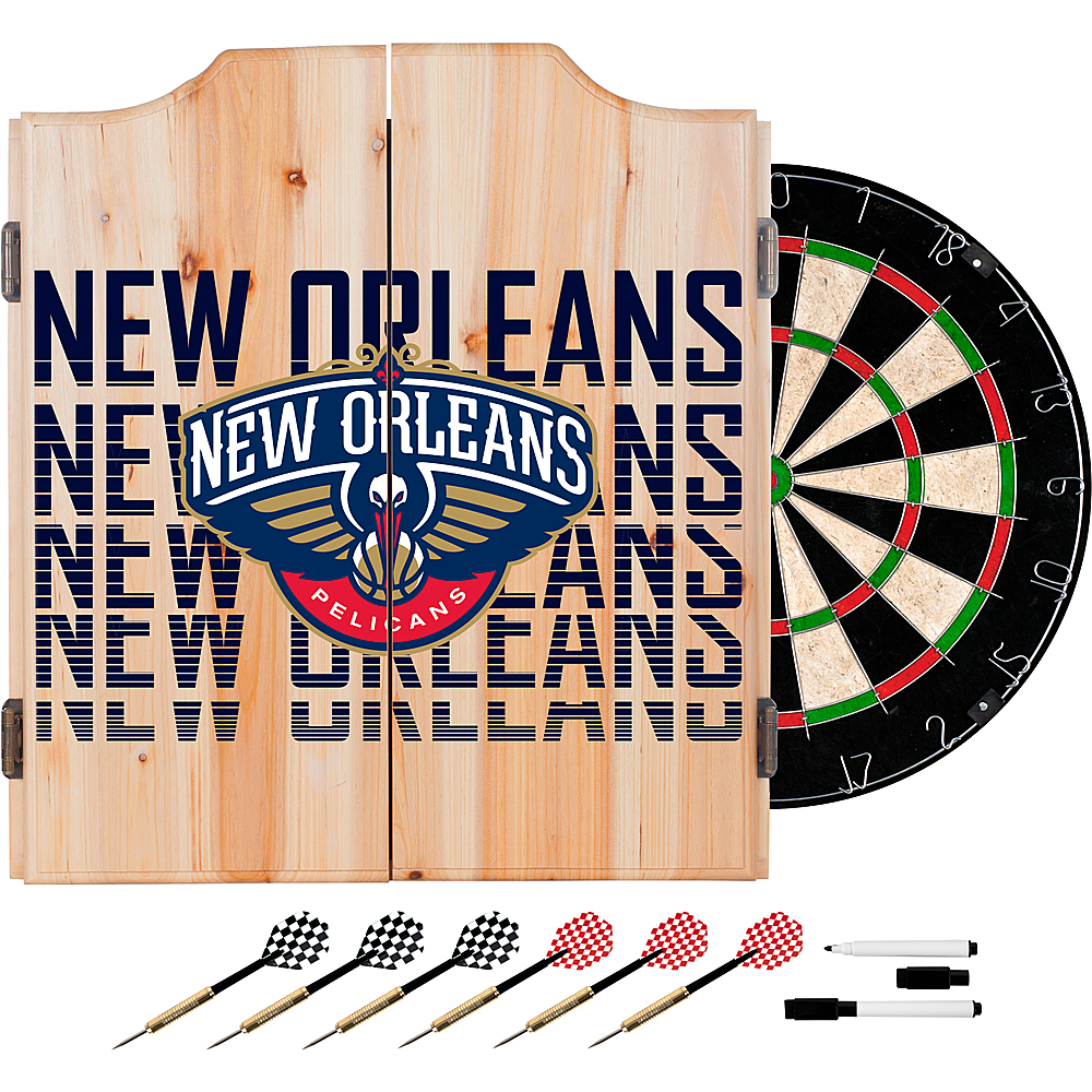 New Orleans Pelicans NBA City Dart Cabinet Set with Darts and Board - Navy Blue, White, Gold, Red