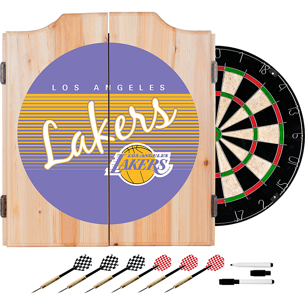 Los Angeles Lakers NBA Hardwood Classics Dart Cabinet Set with Darts and Board - Purple, Gold