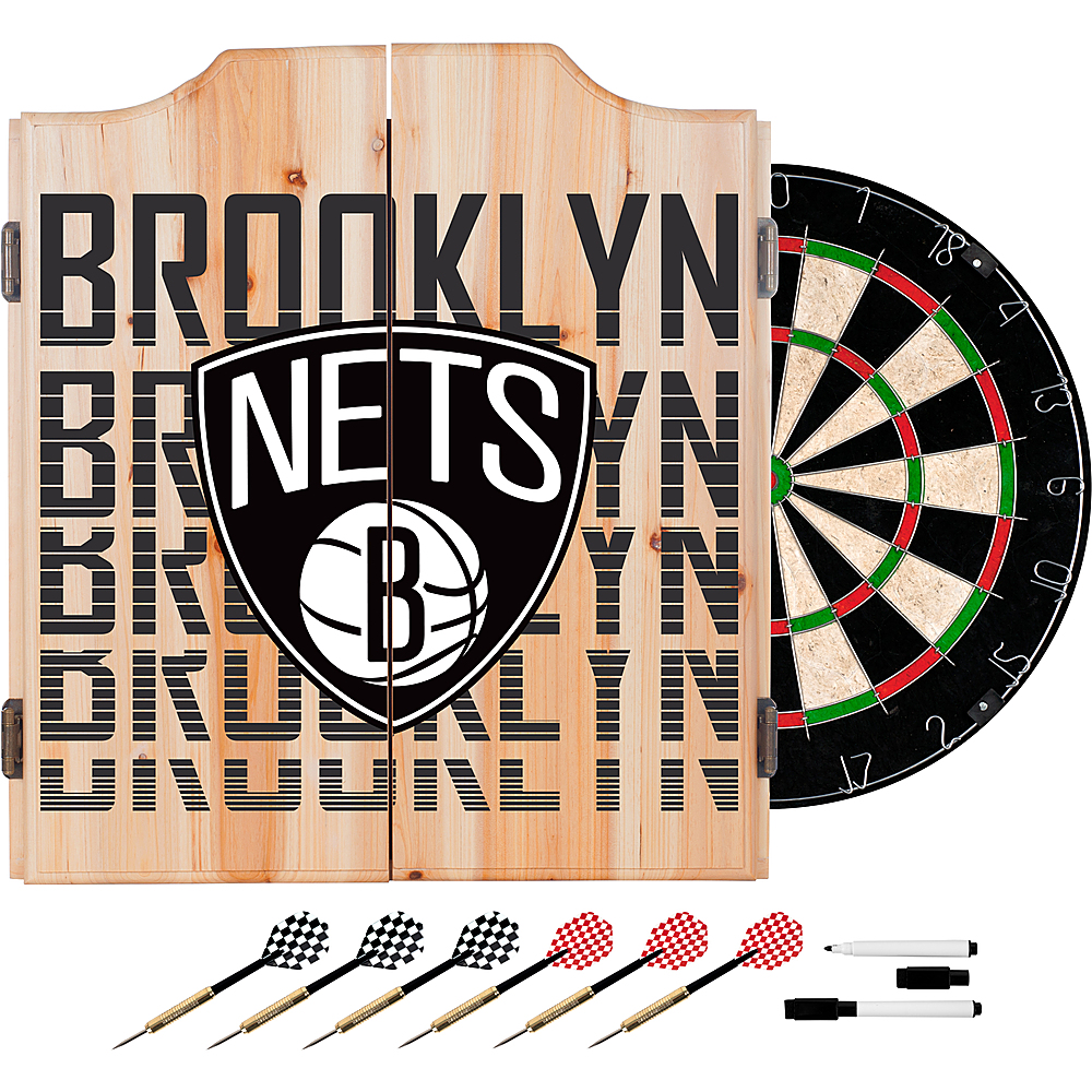 Brooklyn Nets NBA City Dart Cabinet Set with Darts and Board - Black, White