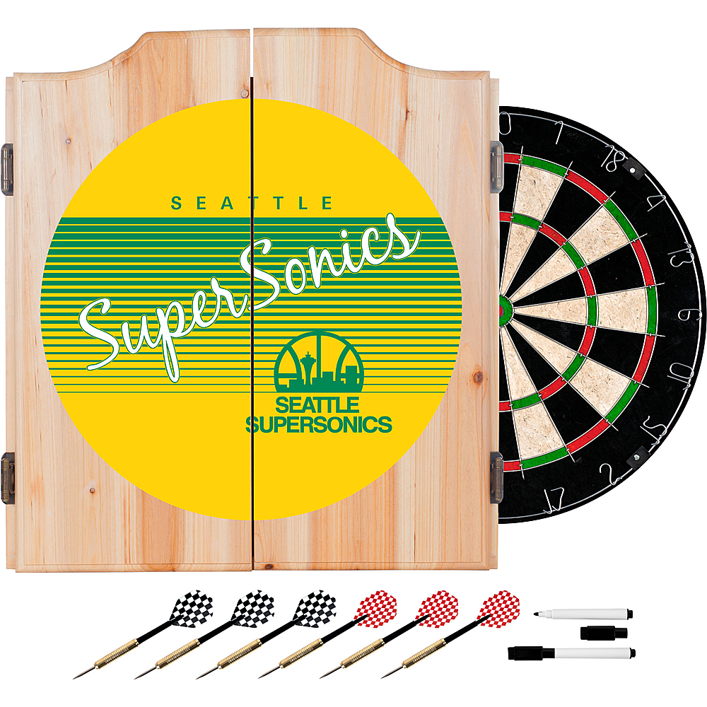 Seattle SuperSonics NBA Hardwood Classics Dart Cabinet Set with Darts and Board - Green, Yellow, White