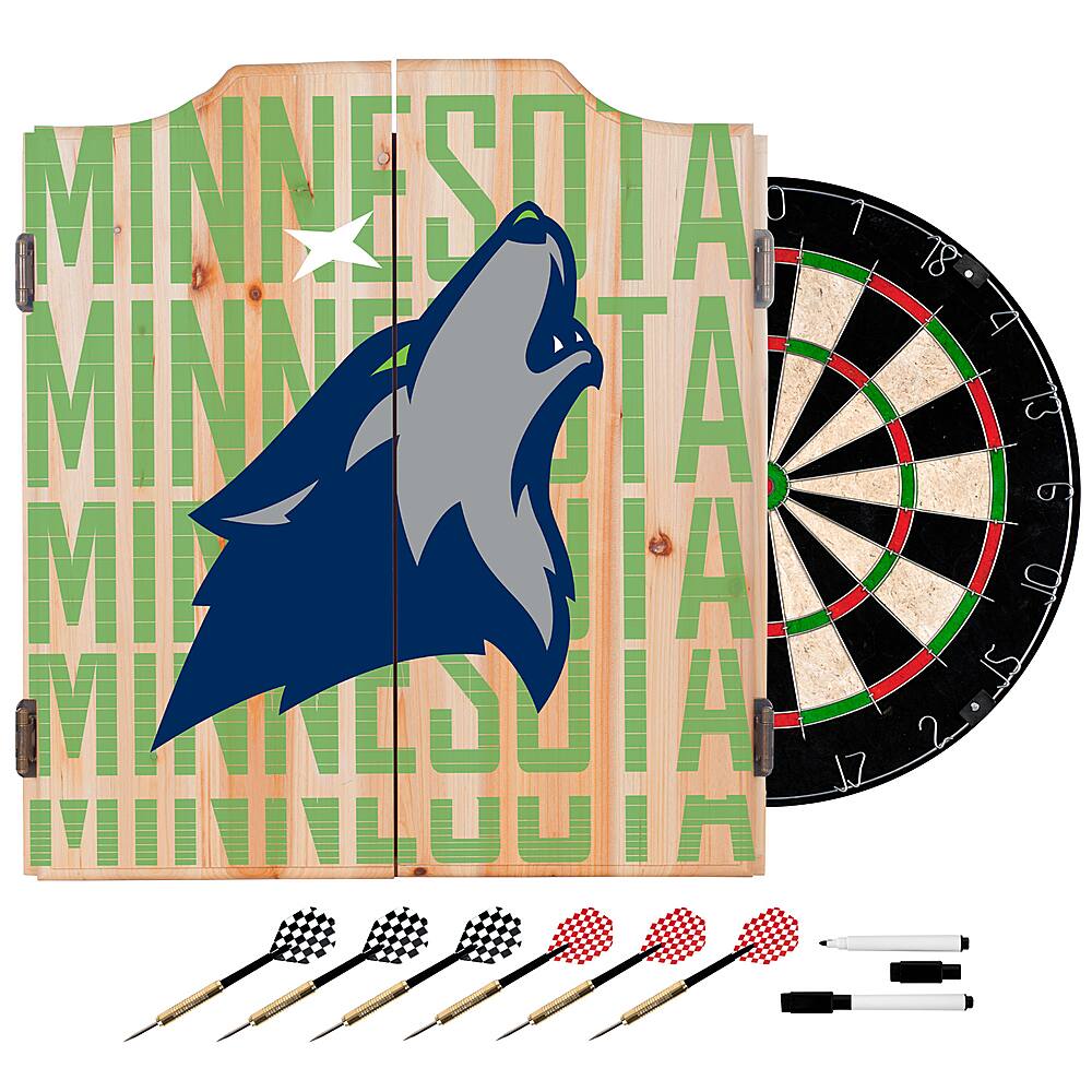 Minnesota Timberwolves NBA City Dart Cabinet Set with Darts and Board - Aurora Green, Blue, Silver