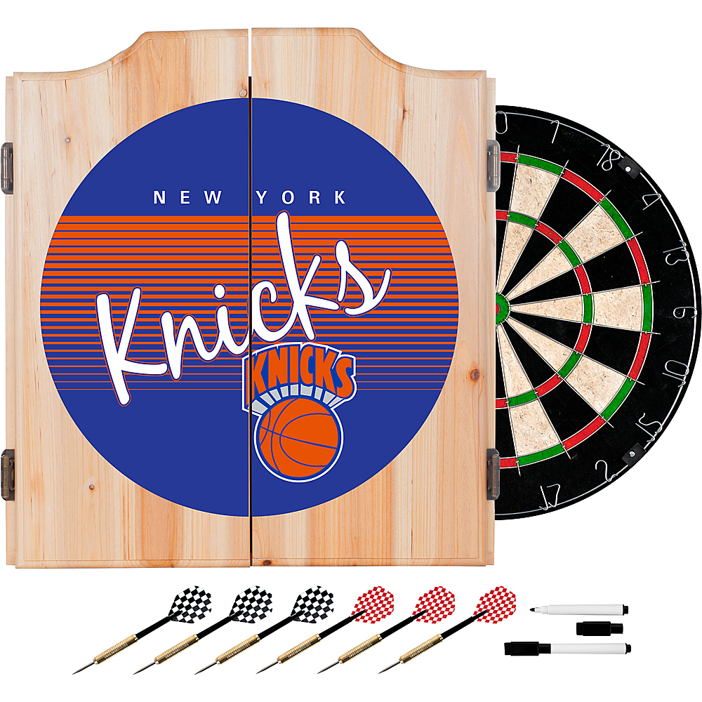 New York Knicks NBA Hardwood Classics Dart Cabinet Set with Darts and Board - Blue, Orange, Silver