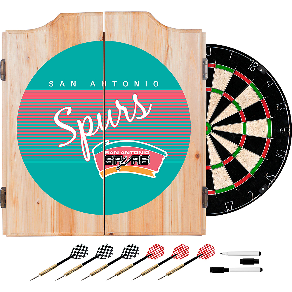 San Antonio Spurs NBA Hardwood Classics Dart Cabinet Set with Darts and Board - Teal, Pink, White, Silver