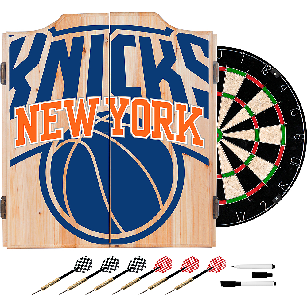 New York Knicks NBA Fade Dart Cabinet Set with Darts and Board - Blue, Orange, White
