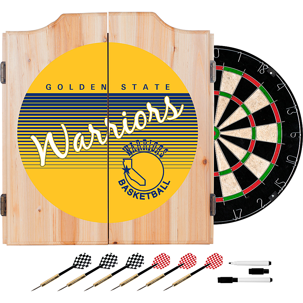 Golden State Warriors NBA Hardwood Classics Dart Cabinet Set with Darts and Board - Royal Blue, Golden Yellow