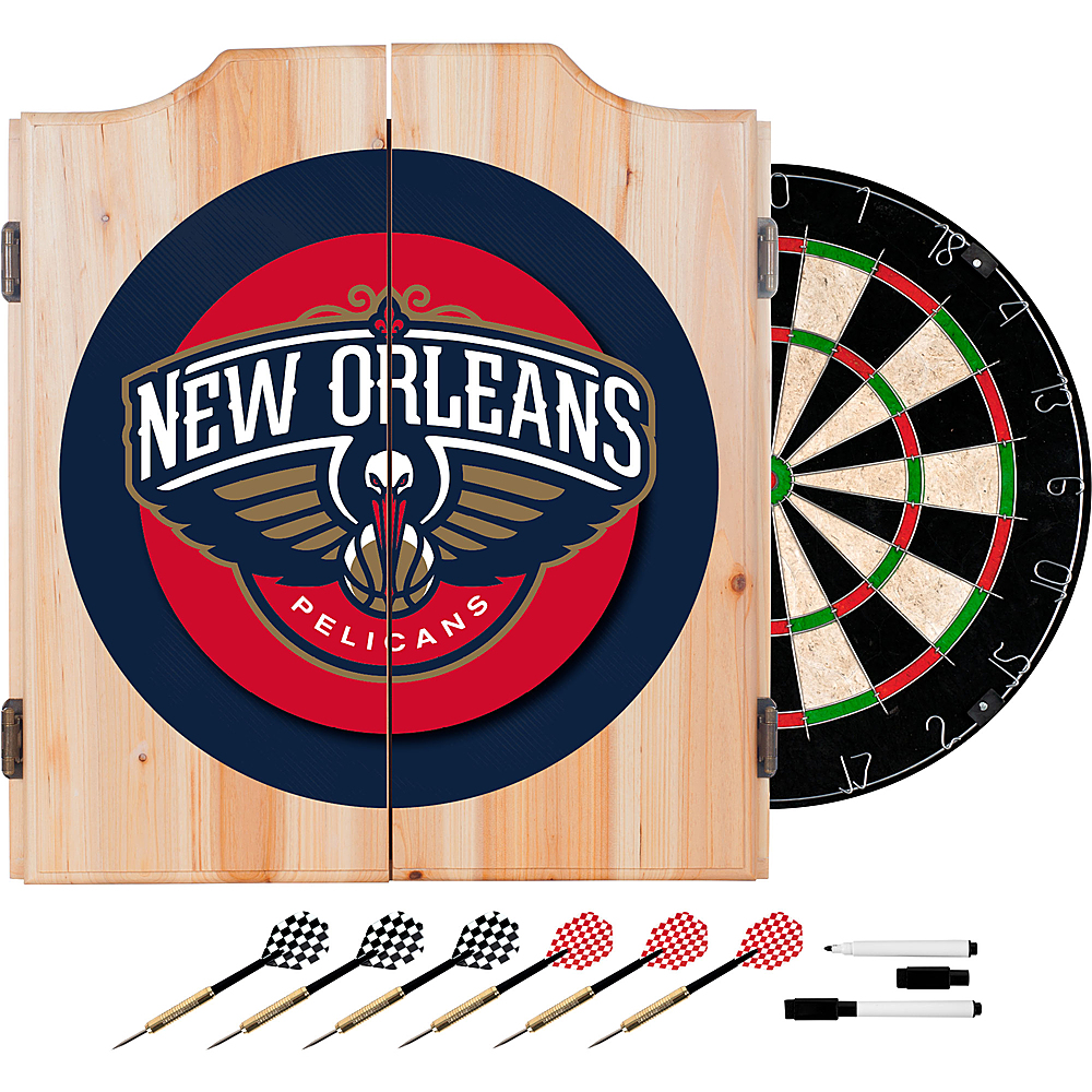 New Orleans Pelicans NBA Dart Cabinet Set with Darts and Board - Navy, Gold, Red