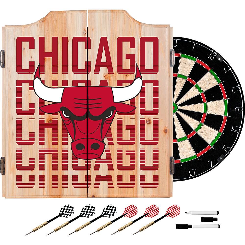 Chicago Bulls NBA City Dart Cabinet Set with Darts and Board - Red, Black, White