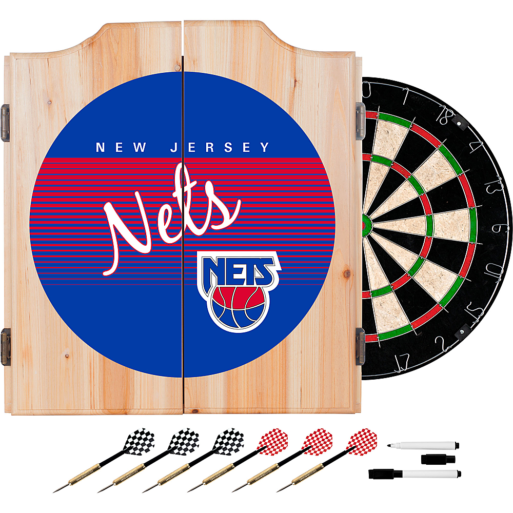 New Jersey Nets NBA Hardwood Classics Dart Cabinet Set with Darts and Board - Royal Blue, Red, White