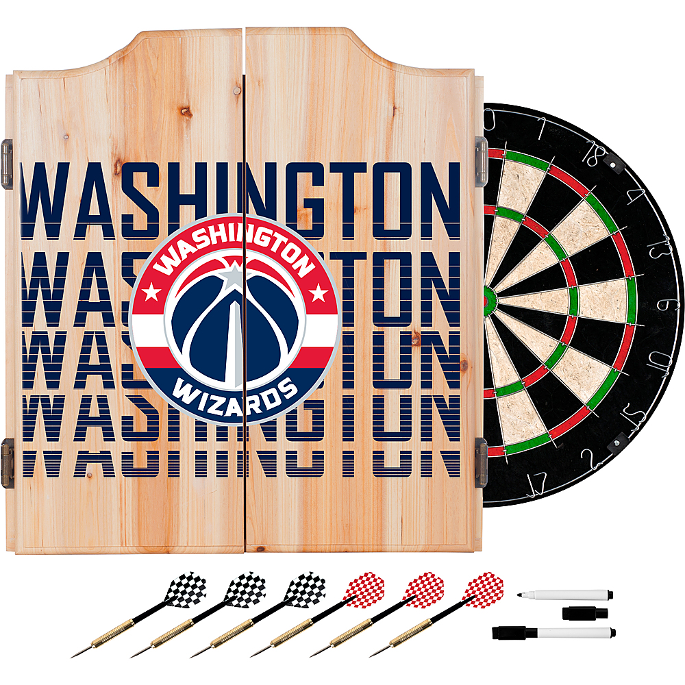 Washington Wizards NBA City Dart Cabinet Set with Darts and Board - Red, Navy Blue, Silver, White