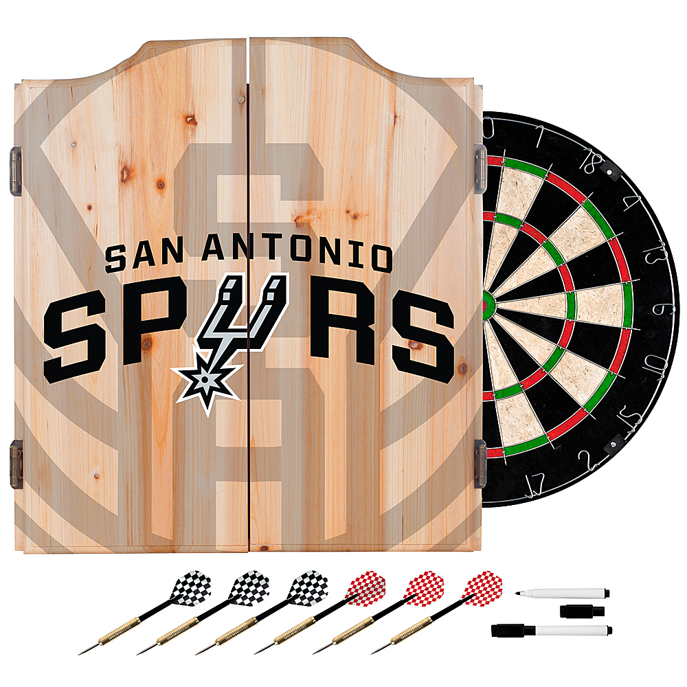 San Antonio Spurs NBA Fade Dart Cabinet Set with Darts and Board - Black, Silver