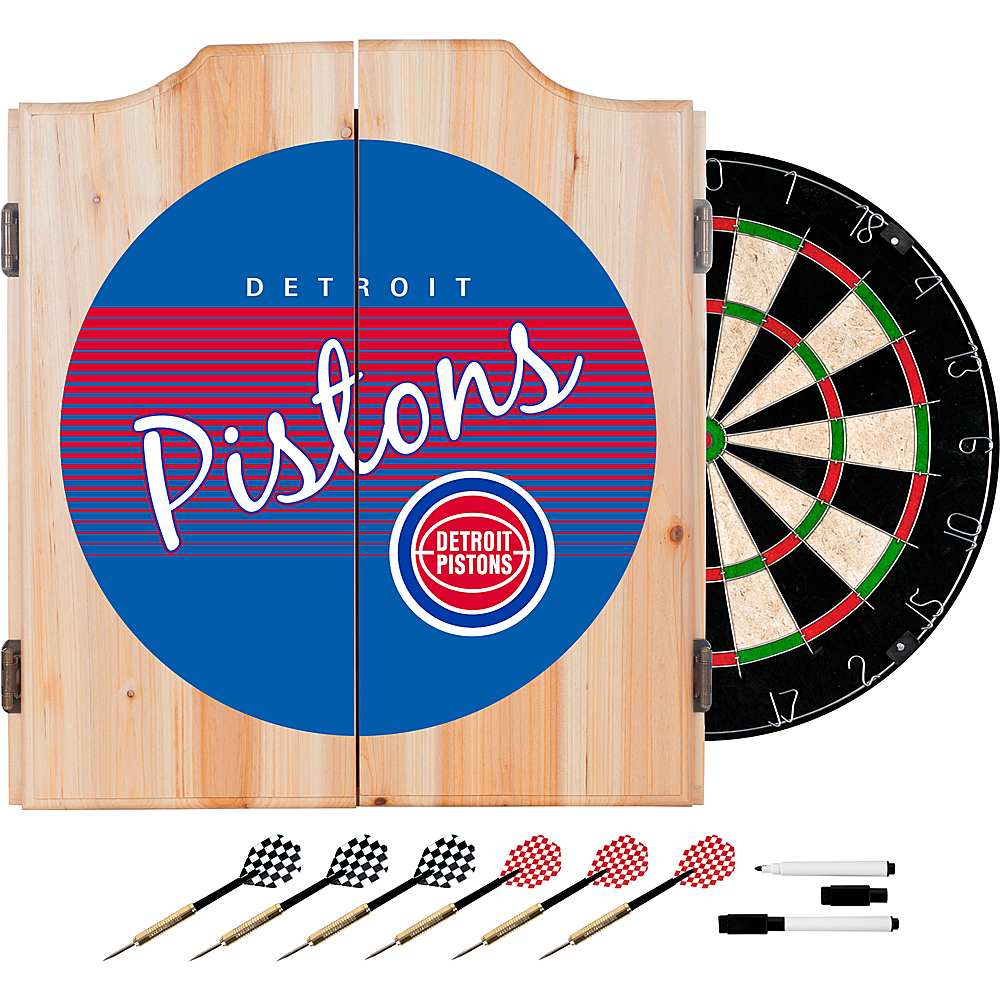 Detroit Pistons NBA Hardwood Classics Dart Cabinet Set with Darts and Board - Blue, Red, White