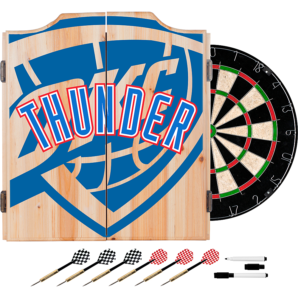 Oklahoma City Thunder NBA Fade Dart Cabinet Set with Darts and Board - Blue, Red, White
