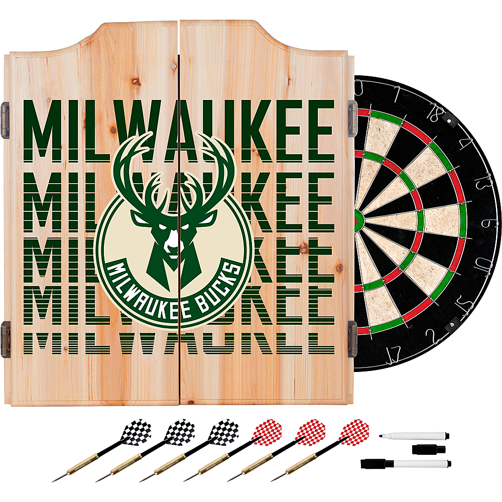 Milwaukee Bucks NBA City Dart Cabinet Set with Darts and Board - Good Land Green, Cream City Cream