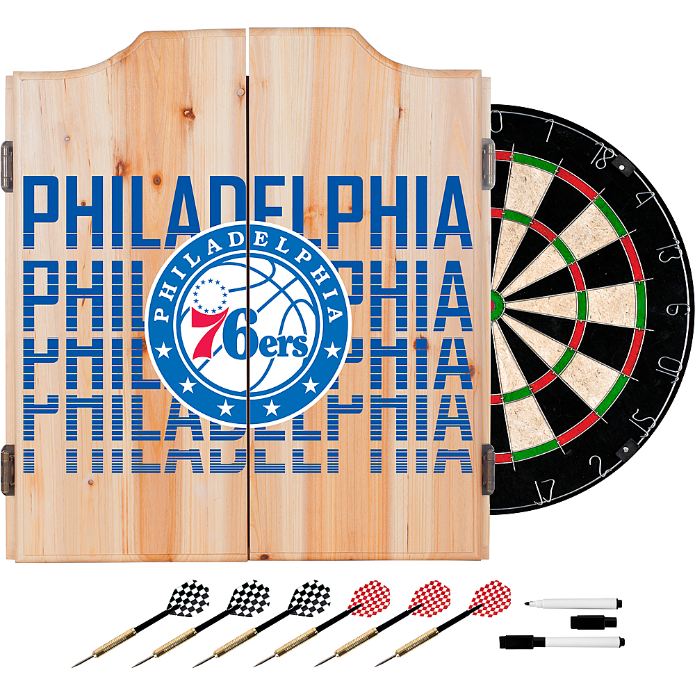 Philadelphia 76ers NBA City Dart Cabinet Set with Darts and Board - Royal Blue, Red, White
