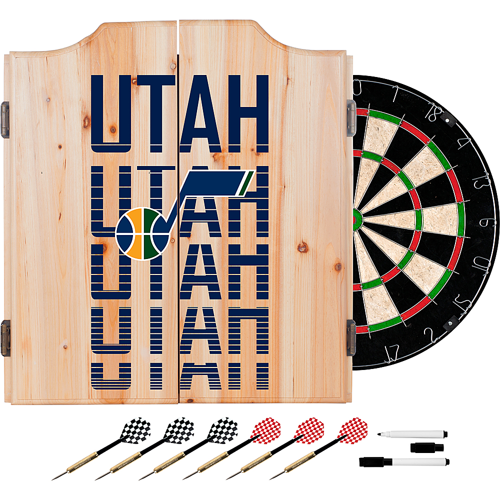 Utah Jazz NBA City Dart Cabinet Set with Darts and Board - Navy, Gold, Green