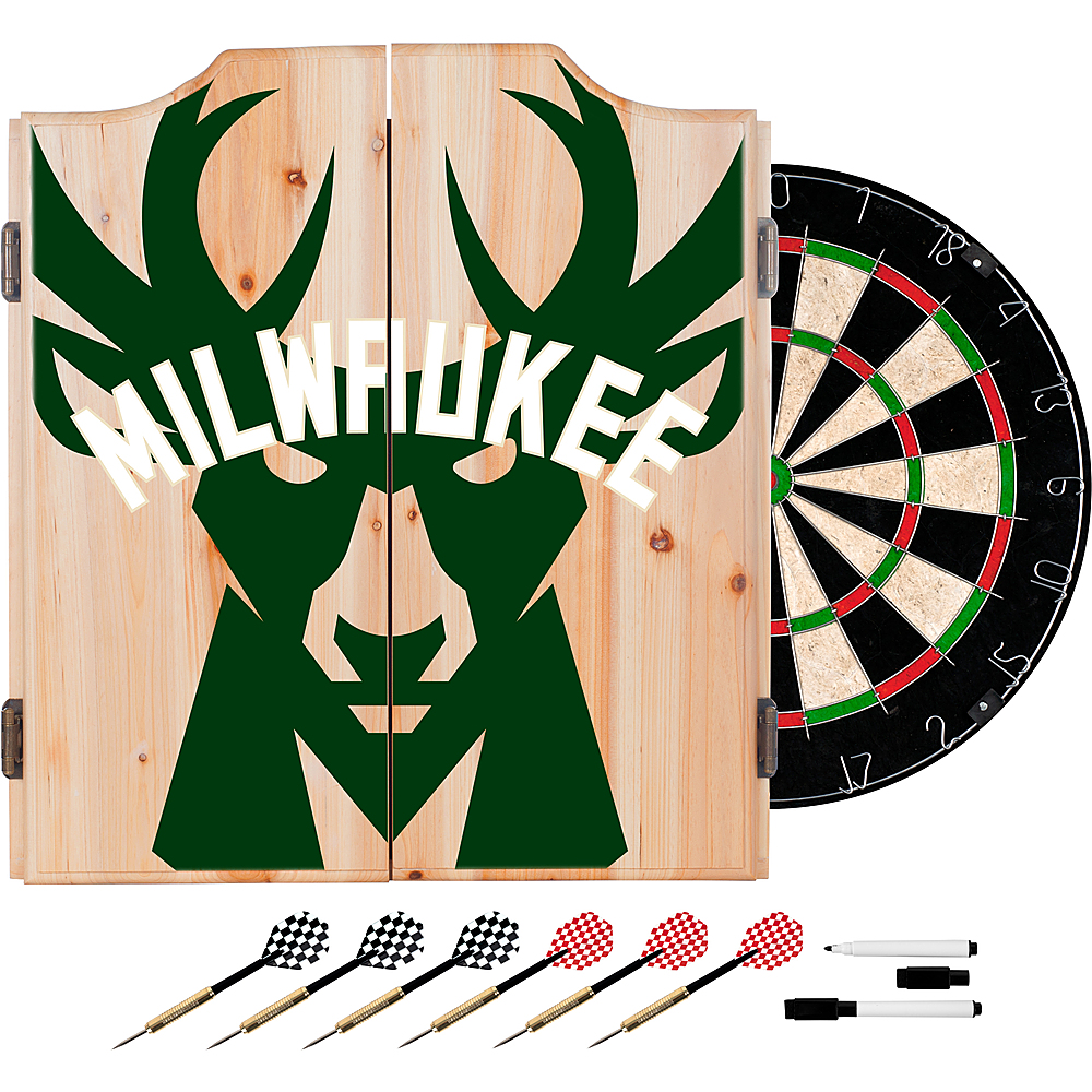 Milwaukee Bucks NBA Fade Dart Cabinet Set with Darts and Board - Good Land Green, White
