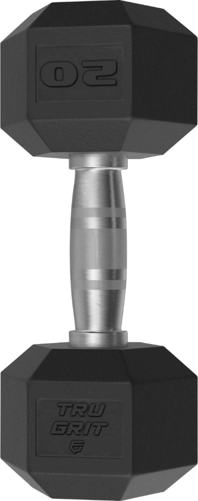Angle. Tru Grit - 20-lb Hex Elite Dumbbell Single - Black/Silver.