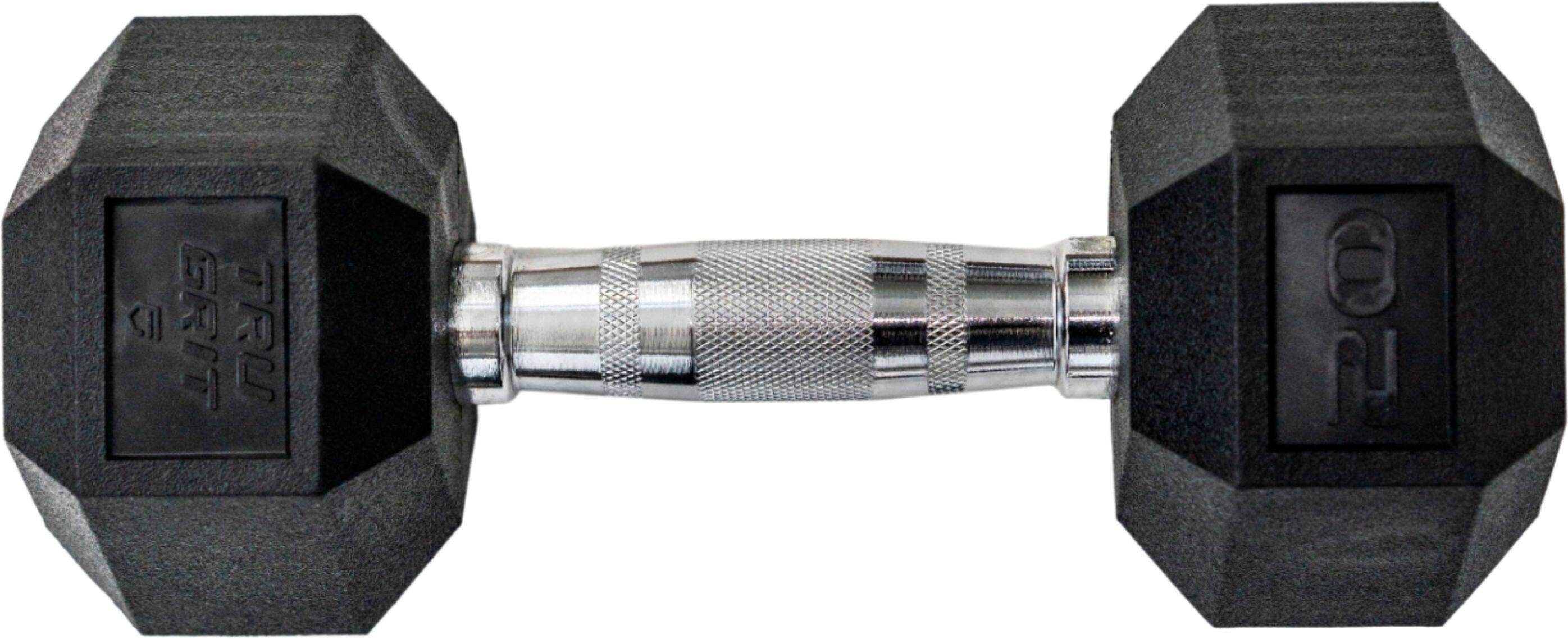 Left. Tru Grit - 20-lb Hex Elite Dumbbell Single - Black/Silver.