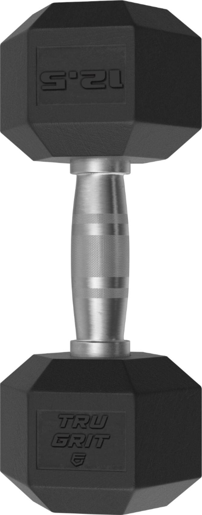 Angle. Tru Grit - 12.5-lb Hex Elite Dumbbell Single - Black/Silver.