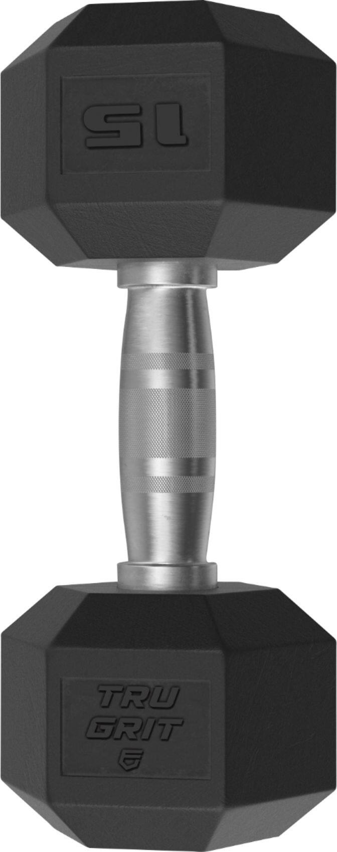 Angle View: Tru Grit - 15-lb Hex Elite Dumbbell Single - Black/Silver