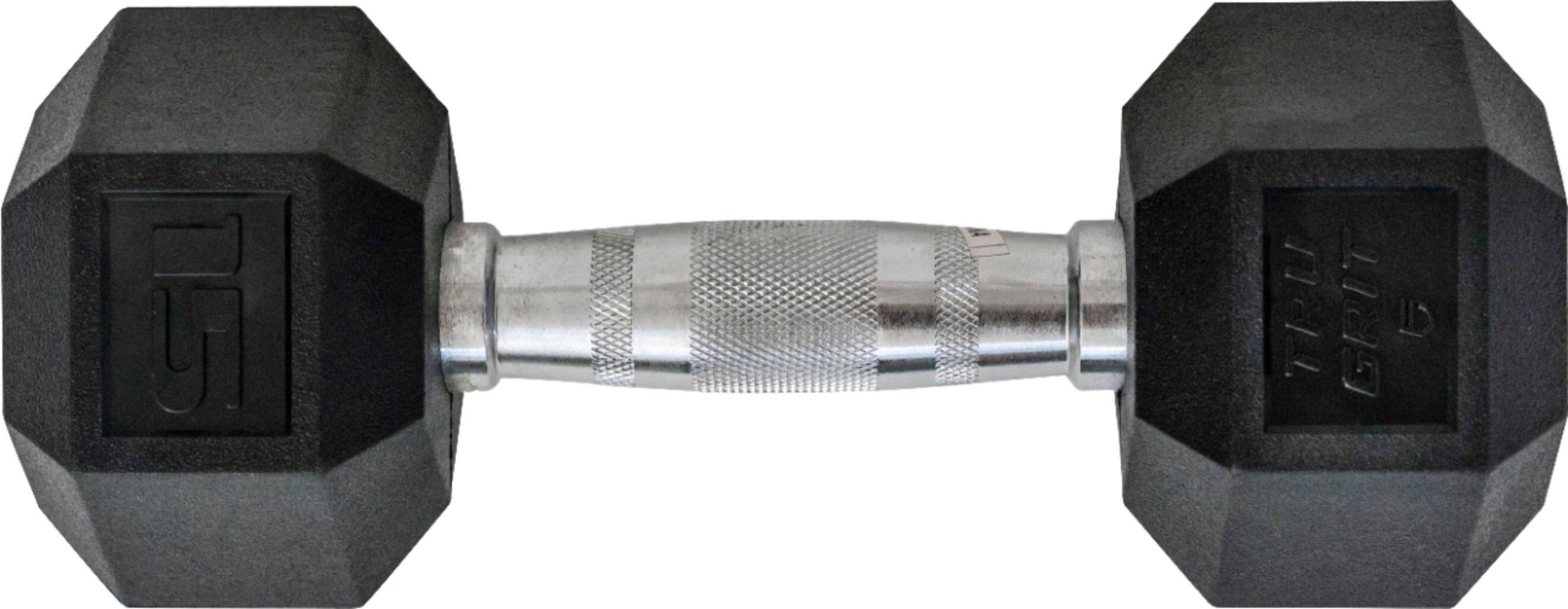 Left View: Tru Grit - 15-lb Hex Elite Dumbbell Single - Black/Silver