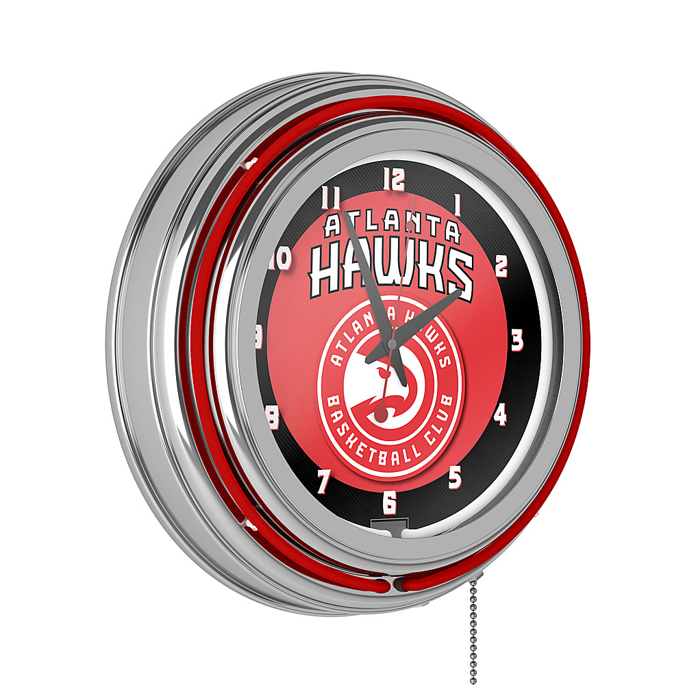 Atlanta Hawks NBA Chrome Double Ring Neon Clock - Red, White, Black