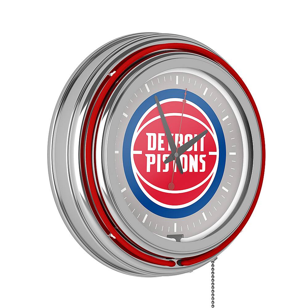 Detroit Pistons NBA Chrome Double Ring Neon Clock - Blue, Red, White