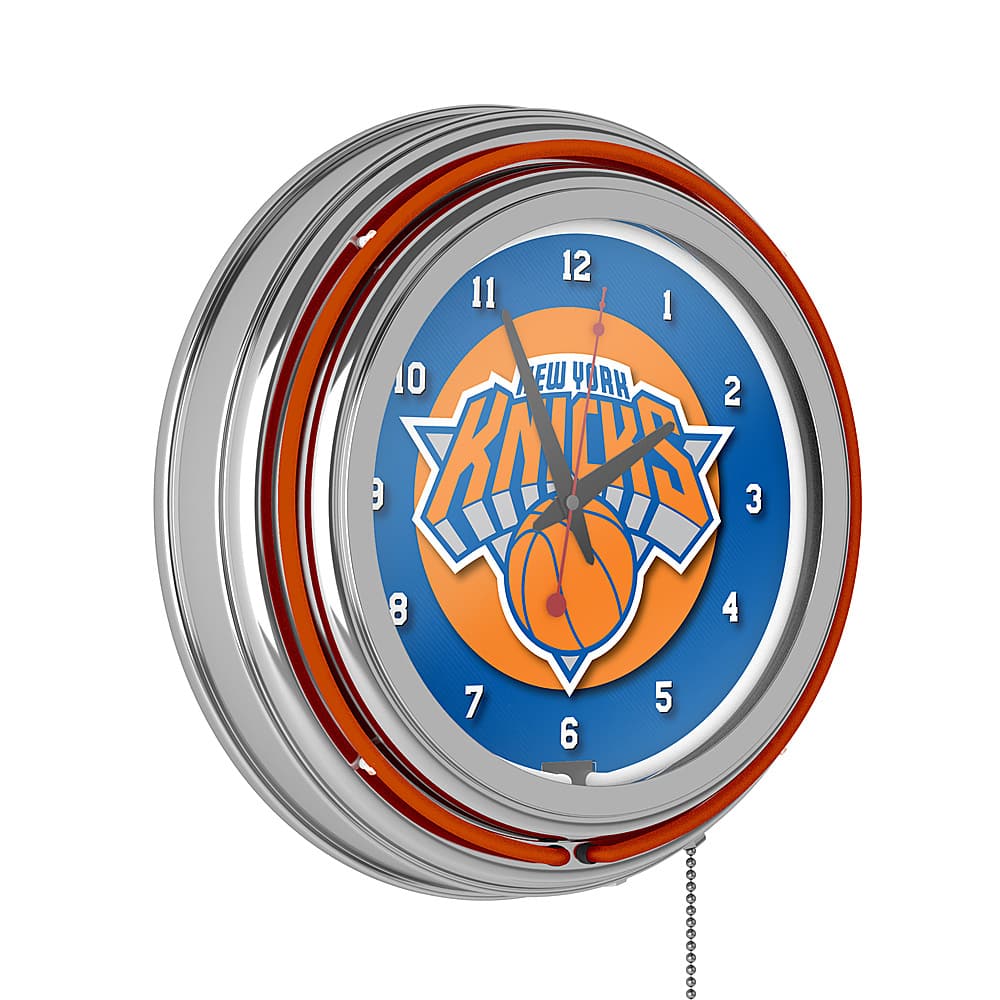 New York Knicks NBA Chrome Double Ring Neon Clock - Blue, Silver, Orange