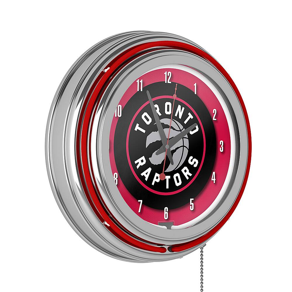 Toronto Raptors NBA Chrome Double Ring Neon Clock - Red, Silver, Black