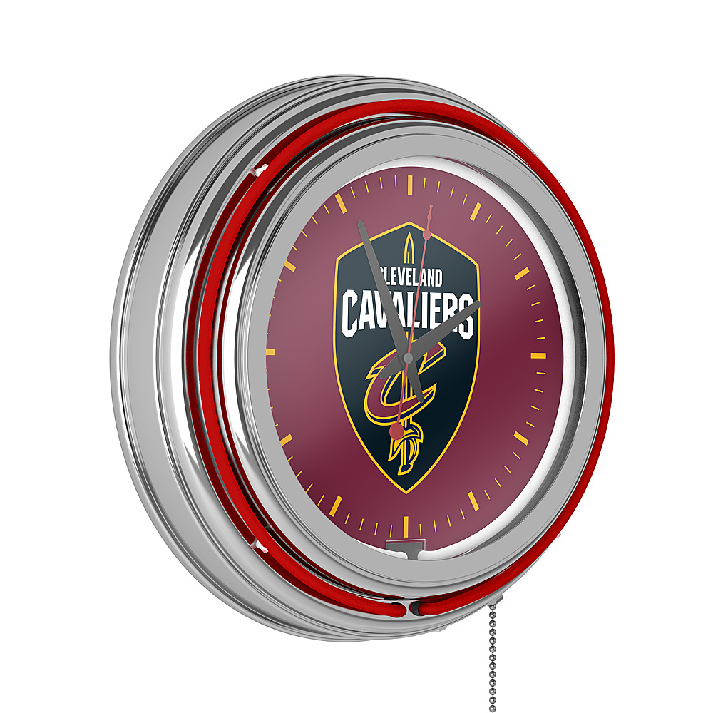 Cleveland Cavaliers NBA Chrome Double Ring Neon Clock - Wine, Gold