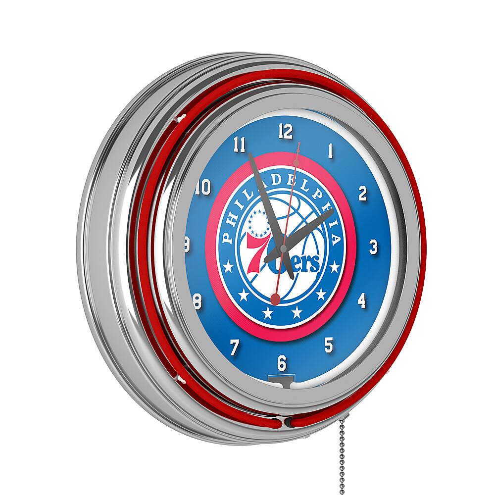 Philadelphia 76ers NBA Chrome Double Ring Neon Clock - Royal Blue, Red, White