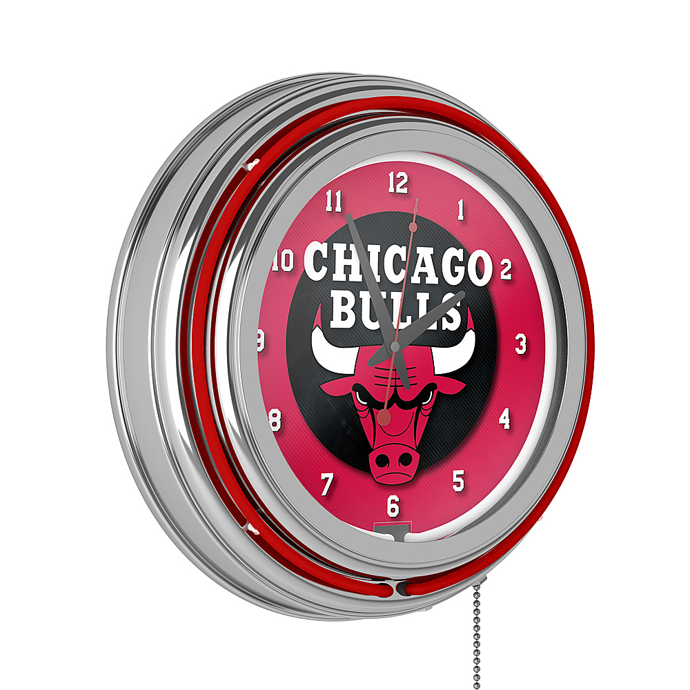 Chicago Bulls NBA Chrome Double Ring Neon Clock - Red, Black