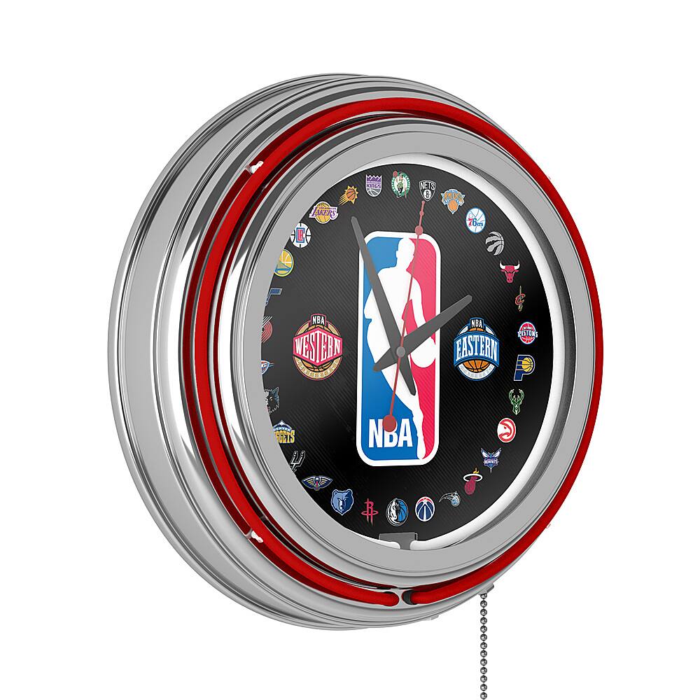 NBA Logo All Teams Chrome Double Ring Neon Clock - Black, Blue, Red