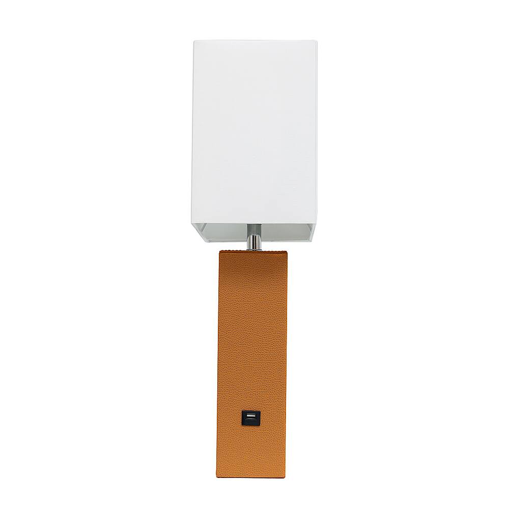 Alt View 14. Elegant Designs - Modern Leather Table Lamp with USB and White Fabric Shade - Tan.