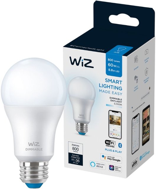 Front Zoom. WiZ - A19 Smart LED Daylight Bulb.
