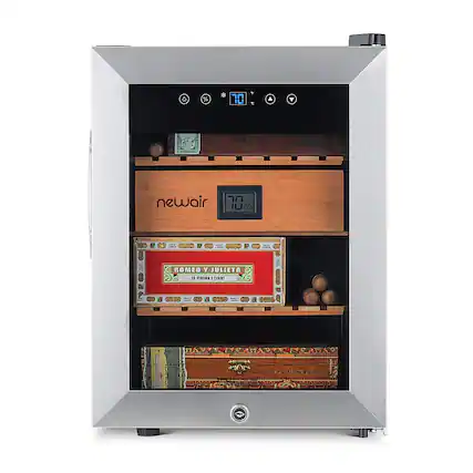 Front. NewAir - 250 Count Cigar Humidor Wineador with Precision Digital Temperature Controls - Stainless Steel.