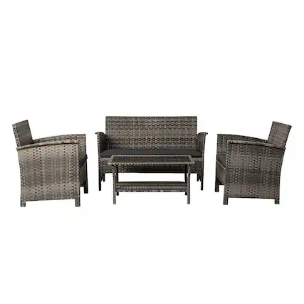 Front. Patio Sense - Jareth Wicker Patio Set.