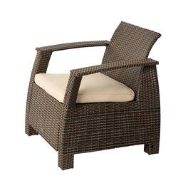 Patio Sense - Bondi Deluxe Armchair All Weather Lightweight & Durable Outdoor Seating Wicker Low Maintenance Khaki Cushion - mocha
