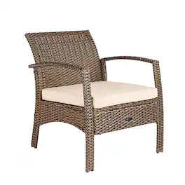 Patio Sense - Bondi Armchair All Weather Lightweight Outdoor Seating Wicker Low Maintenance Khaki Cushion Included - mocha