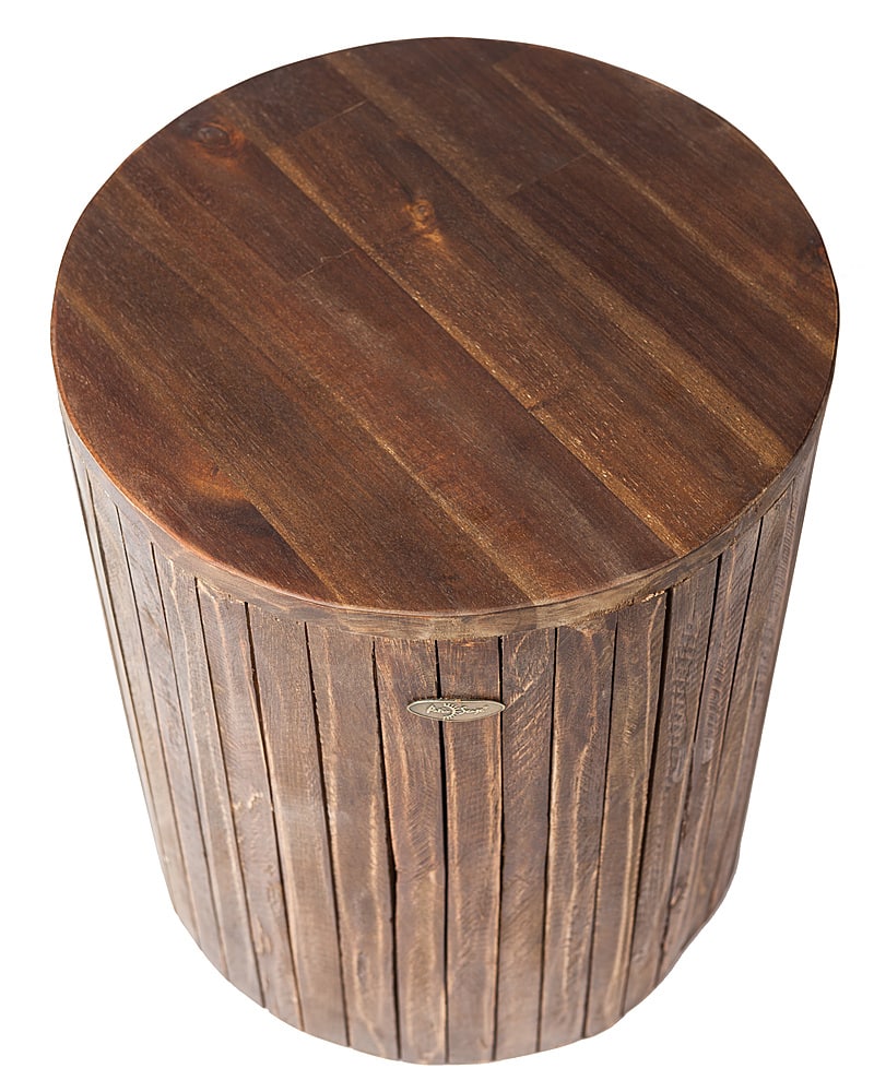 Patio Sense - Michael Round Rustic Garden Stool Wood Outdoor Seating & End Table Portable Adaptable Outdoor Furniture - Patina