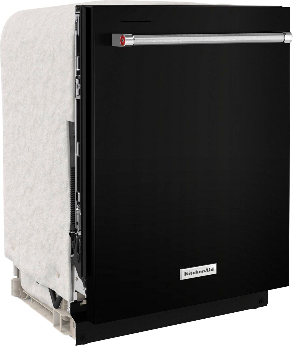 Angle View: KitchenAid - 24" Top Control Built-In Dishwasher with Stainless Steel Tub, ProWash Cycle, 3rd Rack, 39 dBA - Black
