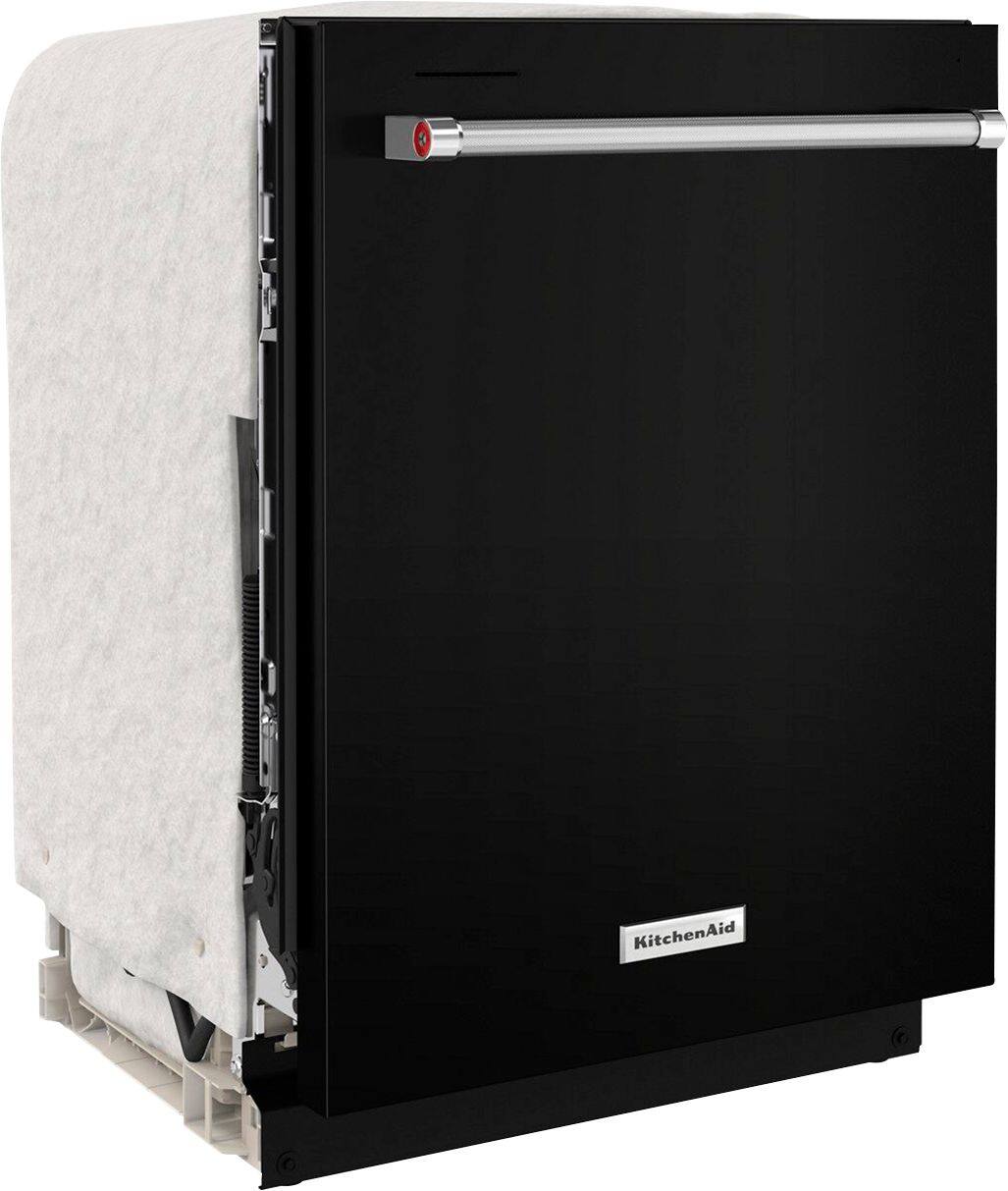 Angle. KitchenAid - 24" Top Control Built-In Dishwasher with Stainless Steel Tub, ProWash Cycle, 3rd Rack, 39 dBA - Black.