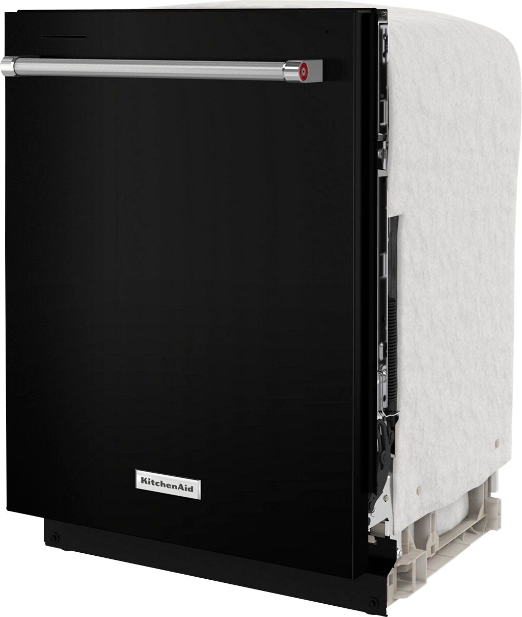 Left View: KitchenAid - 24" Top Control Built-In Dishwasher with Stainless Steel Tub, ProWash Cycle, 3rd Rack, 39 dBA - Black