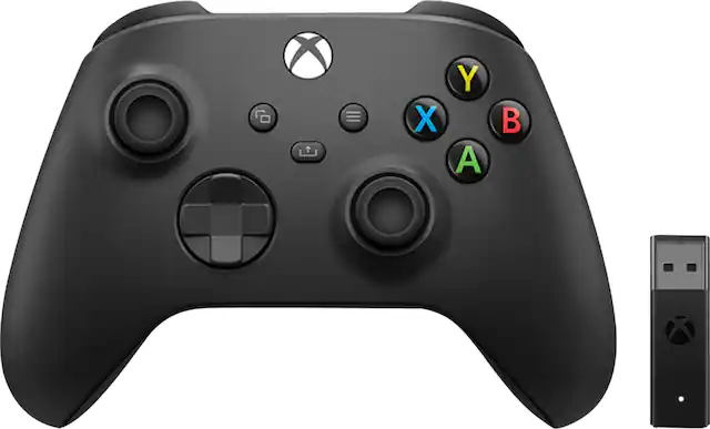 Front. Microsoft - Xbox Wireless Controller for Windows Devices, Xbox Series X, Xbox Series S, Xbox One + Wireless Adapter - Carbon Black.