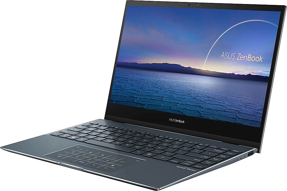 Left View: ASUS - ZenBook Flip 2-in-1 13.3" Touch-Screen Laptop - Intel Core i5 - 8GB Memory - 512GB Solid State Drive - Pine Gray