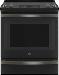 GE - 5.3 Cu. Ft. Slide-In Electric Convection Range with Self-Steam Cleaning, Built-In Wi-Fi, and No-Preheat Air Fry - Black Slate - Front_Zoom