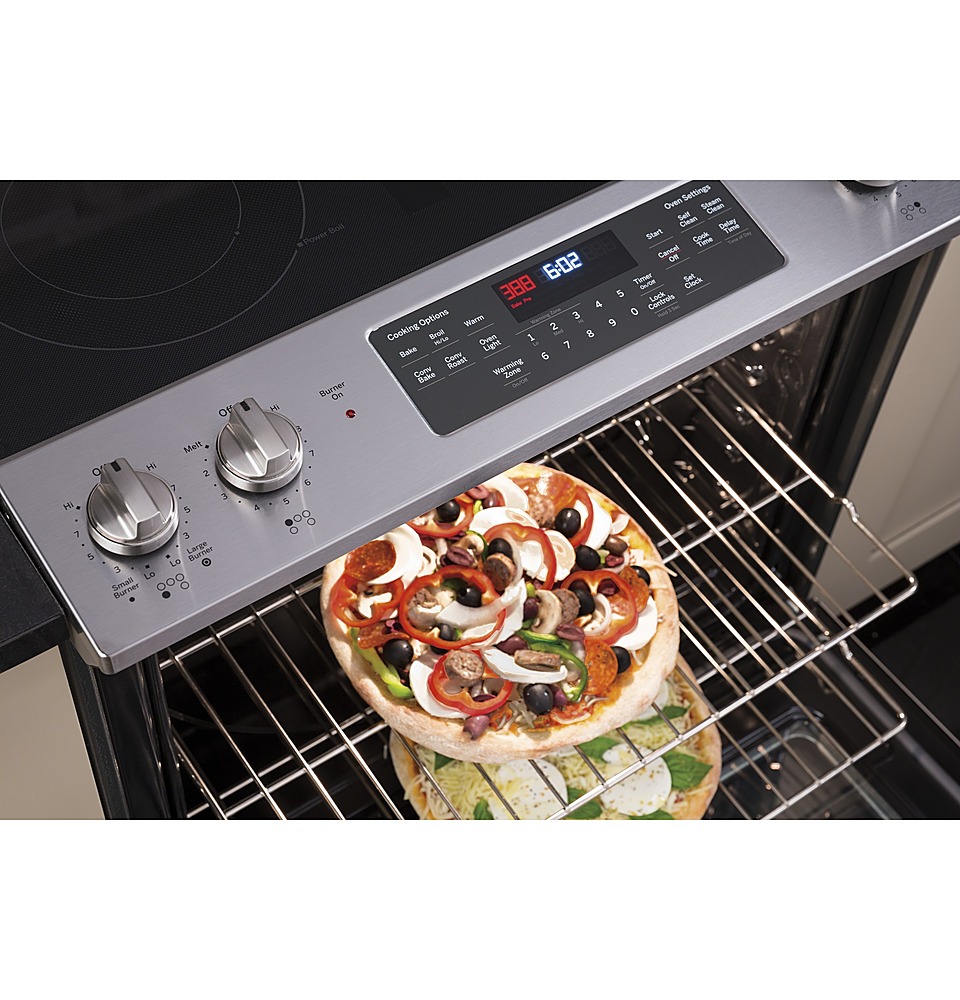 GE 30-in Glass Top 5 Elements 5.3-cu ft Self-Cleaning Air Fry Convection  Oven Slide-in Smart Electric Range (Slate)