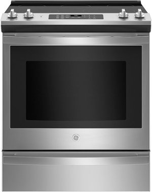 GE - 5.3 Cu. Ft. Slide-In Electric Convection Range with Self-Steam Cleaning, Built-In Wi-Fi, and No-Preheat Air Fry - Stainless Steel