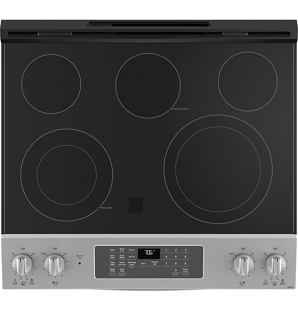 GE JS760BLTS 30 Inch Slide-in Electric Range with Smoothtop Cooktop in Black Stainless Steel 