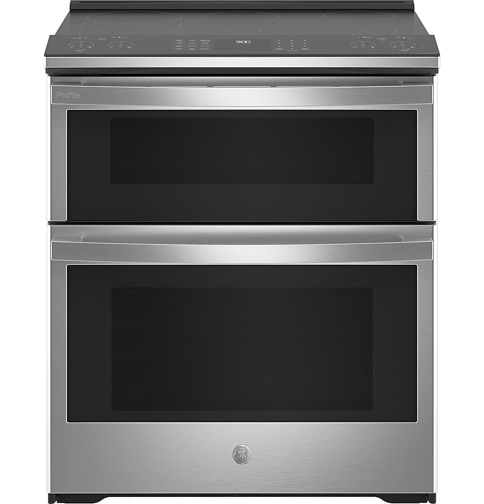 GE Profile - 6.6 Cu. Ft. Slide-In Double Oven Electric True Convection Range with No Preheat Air Fry - Stainless Steel - Front_Zoom